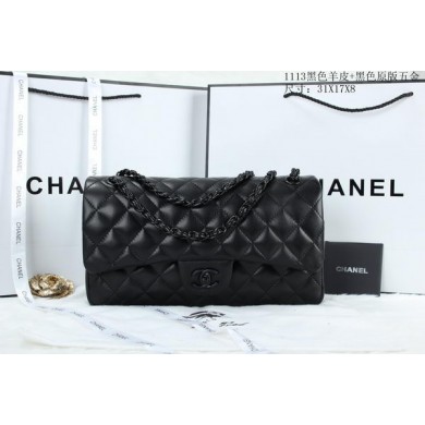 AAA Replica Chanel Classic Flap Bag Sheepskin Leather A1113 Black JK856Oy84