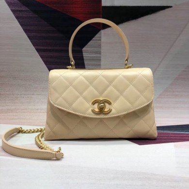 AAA Replica Chanel flap bag with top handle Lambskin & Gold-Tone Metal AS1174 Cream JK4430VB75