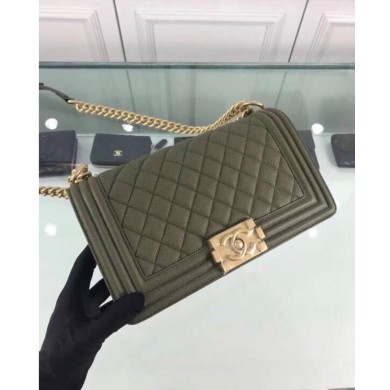 AAAAA Chanel Leboy Original Calfskin leather Shoulder Bag Dark Green A67086 Gold JK4690aM93