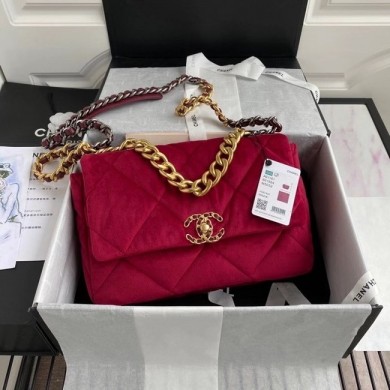 AAAAA Imitation Chanel 19 flap bag velvet AS1161 red JK3838oT91