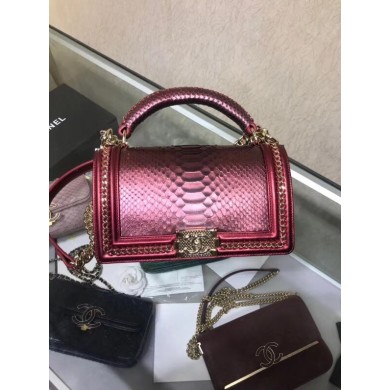 Best BOY CHANEL Flap Bag with Handle Python & Ruthenium-Finish Metal A94804 rose JK4983Ml87