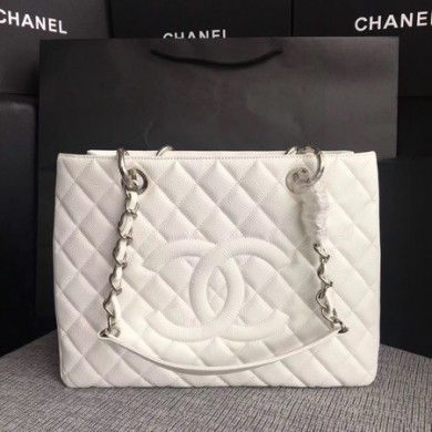 Best Replica Chanel LE Boy Grand Shopping Tote Bag GST White Cannage Pattern A50995 Silver JK5790zU69