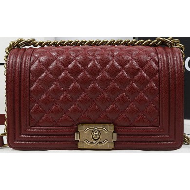 Boy Chanel Flap Bag Original Burgundy Cannage Pattern A67025 Gold JK813nE34