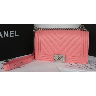 Boy Chanel Flap Bag Original Chevron Sheepskin A67025 Pink JK297TP23