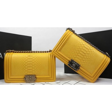 Boy Chanel Flap Bag Original Python Leather A67025 Yellow JK761hc46