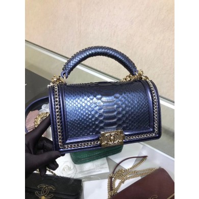 BOY CHANEL Flap Bag with Handle Python & Ruthenium-Finish Metal A94804 blue JK4984jf20