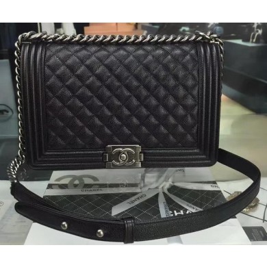 Boy Chanel Flap Bags Original Black Cannage Pattern A67088 Silver JK49Rk60