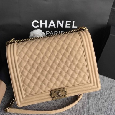 Boy Chanel Flap Shoulder Bag Apricot Original Cannage Pattern A67087 Gold JK5442lk46