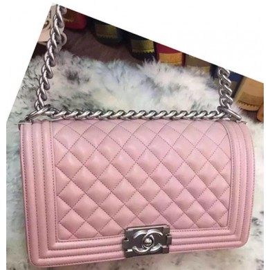 Boy Chanel Flap Shoulder Bag Original Sheepskin A64375 Pink JK640yC28