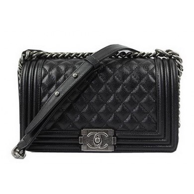 Boy Chanel Flap Shoulder Bags Black Original Cannage Pattern A67025 Silver JK992pB23