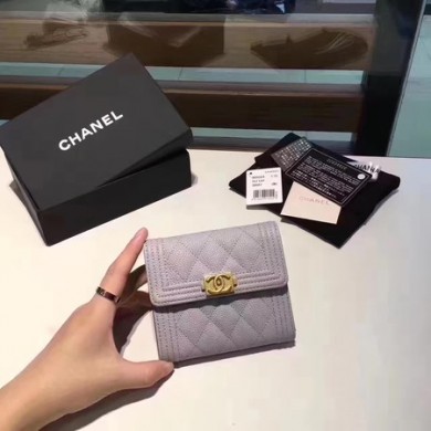 Boy Chanel Matelasse Bi-Fold Wallet Cannage Pattern CHA5261 Grey JK1466fJ40