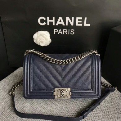 Boy Chanel Original Chevron Leather 67086 Blue JK5487vj67