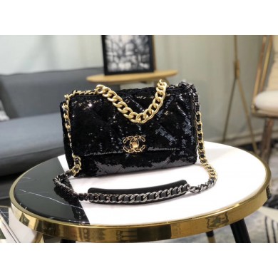 CHANEL 19 Flap Bag AS1160 Sequins black JK4245pA42