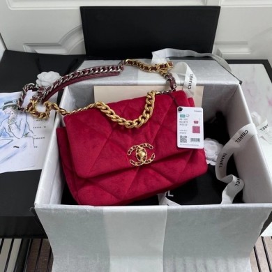 Chanel 19 flap bag velvet AS1160 red JK3834rh54