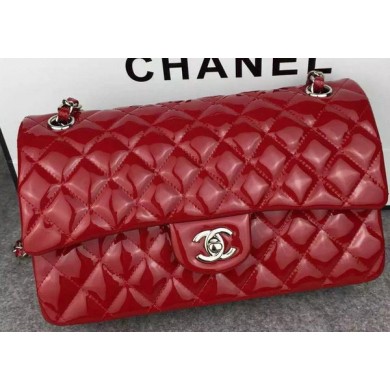 Chanel 2.55 Series Double Flap Bag Red Original Patent Leather CF7024 Silver JK279Nw52