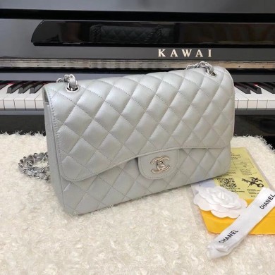 Chanel 2.55 Series Flap Bag Leather A1112CF silvery JK3682TV86