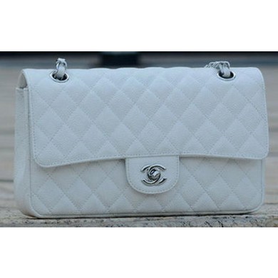 Chanel 2.55 Series Flap Bag White Cannage Pattern A1112 Silver JK574gE29