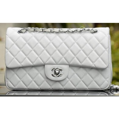 Chanel 2.55 Series Flap Bag White Sheepskin Leather A37586 Silver JK723Dq89