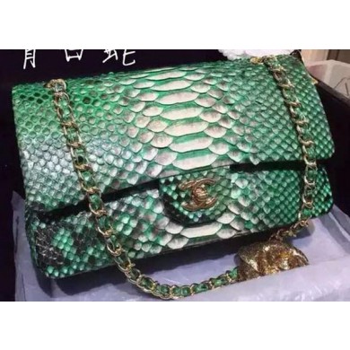 Chanel 2.55 Series Flap Bags Deep Green Original Python Leather A1112SA Gold JK376Wi77