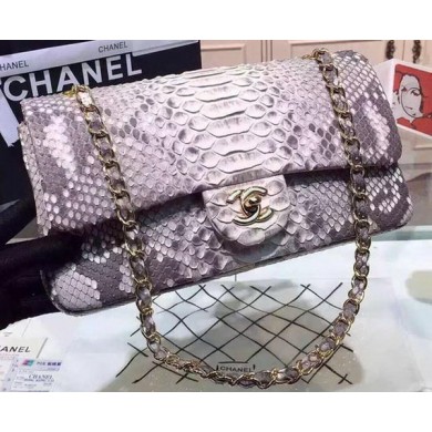 Chanel 2.55 Series Flap Bags Grey Original Python Leather A1112SA Gold JK391nS91