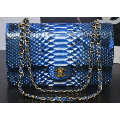 Chanel 2.55 Series Flap Bags Light Blue Original Python Leather A1112SA Gold JK380Ea63