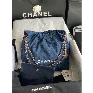 CHANEL 22 HANDBAG Denim AS3260 blue&white JK2281va68