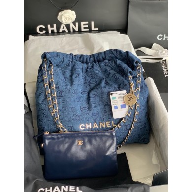 CHANEL 22 HANDBAG Denim AS3262 blue&gold JK2274gN72