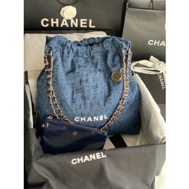 CHANEL 22 HANDBAG Denim AS3262 blue&white JK2273uT54