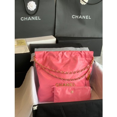 CHANEL 22 HANDBAG Shiny Calfskin & Gold-Tone Metal AS3261 Pink JK2400AM45