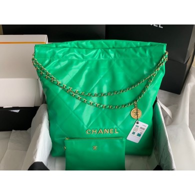 CHANEL 22 HANDBAG Shiny Calfskin & Gold-Tone Metal AS3262 green JK2395vX95