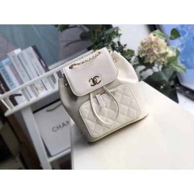 Chanel backpack Grained Calfskin & Gold-Tone Metal A57571 white JK4222Kd37