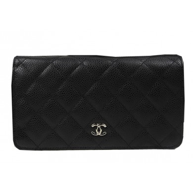 Chanel Bi-Fold Wallet Black Original Cannage Pattern A31509 Silver JK1491hc46