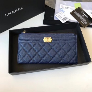 Chanel boy chanel pouch Calfskin & Gold-Tone Metal A81254 blue JK1371lu18