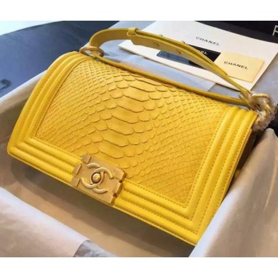 Chanel Boy Flap Shoulder Bag Yellow Python Leather A66095 Gold JK604iv85