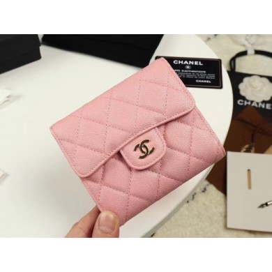 Chanel Calfskin Leather Card packet & Gold-Tone Metal A82288 pink JK1279ER88