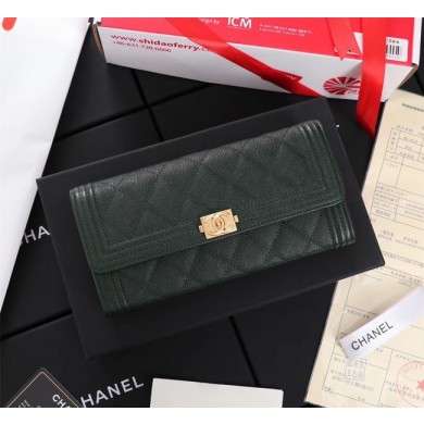 Chanel Calfskin Leather & Gold-Tone Metal A80286 Blackish green JK1256lk46