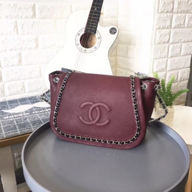 Chanel Calfskin & silver-Tone Metal 94008 Wine JK4742hT91