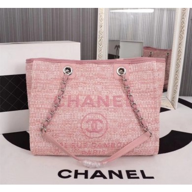 Chanel Canvas Shopping Bag Calfskin & Silver-Tone Metal A23556 pink JK5052yx89