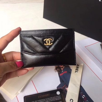 Chanel card holder Aged Calfskin A84386 black JK1374Nw52