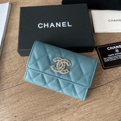 Chanel card holder Calfskin AP2735 blue JK1118wn15