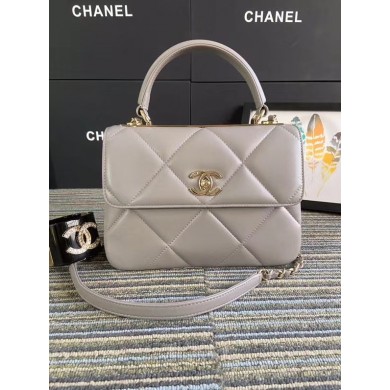 Chanel CC original lambskin top handle flap bag A92236 grey&Gold-Tone Metal JK4054dX32