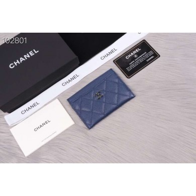 Chanel classic card holder Grained Calfskin & Gold-Tone Metal A31510 blue JK1355Oq54