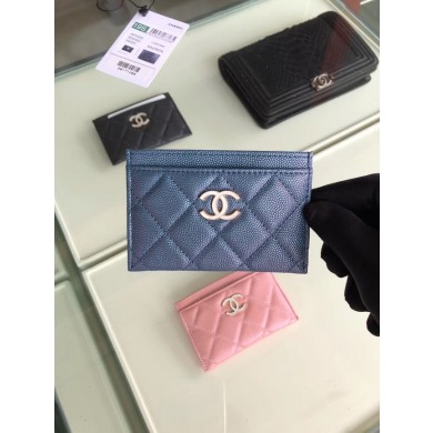 Chanel classic card holder Grained Calfskin & Gold-Tone Metal B31510 blue JK1327tL32