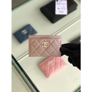 Chanel classic card holder Grained Calfskin & Gold-Tone Metal B31510 light Pink JK1326Zr53