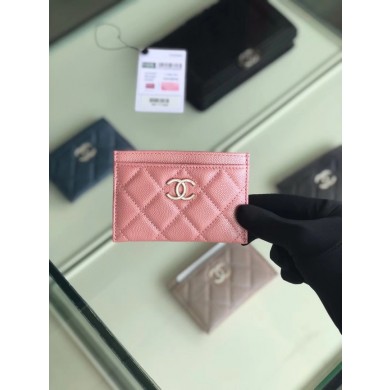 Chanel classic card holder Grained Calfskin & Gold-Tone Metal B31510 Pink JK1328dX32