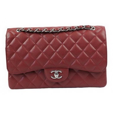 Chanel Classic Flap Bag Burgundy Cannage Pattern CF1113 Silver JK962tL32