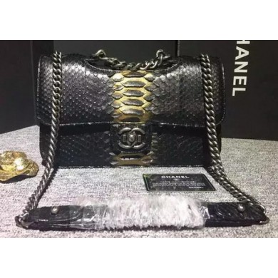 Chanel Classic Flap Bag Original Snake Leather A60140 Black JK102ea89