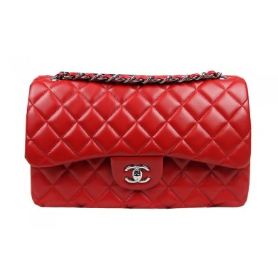 Chanel Classic Flap Bag Red Original Leather CF1113 Silver JK1048Zw99