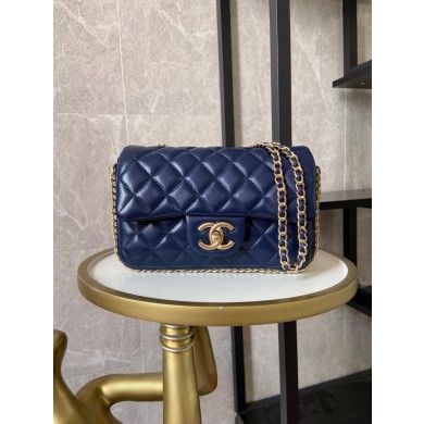 chanel classic handbag Lambskin &Imitation Pearls& gold Metal AS1740 blue JK2744aM39