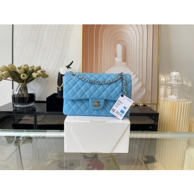 Chanel classic handbag Lambskin&silver Metal 01112 sky blue JK2667Jz48